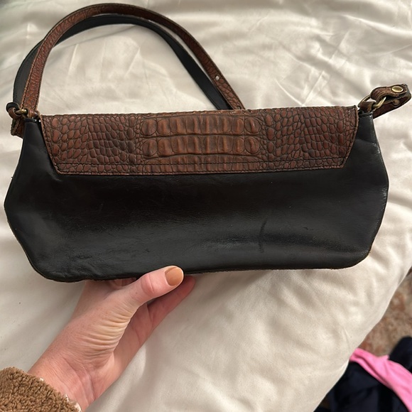 Brahmin Shoulder Bag Purse Croc Leather Classic Vintage Black Brown - Picture 7 of 14